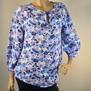 Caslon Nordstrom Womens Blouse Multicolor Floral Top Split Tie Neck Size Medium